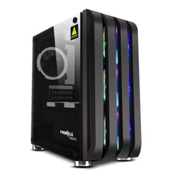 FRONTECH Rock Gaming Cabinet with HD Audio Tampered Glass Side Panel 3x120 mm RGB Fan with Dust Filter (FT 4284, Black)
