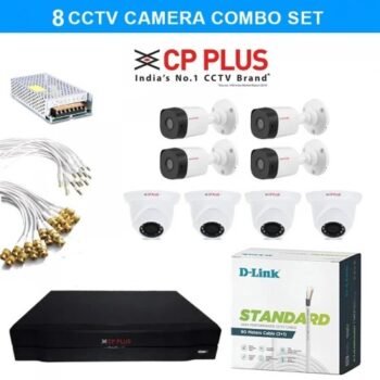 CP Plus 8 CCTV Camera Set | 4 Indore | 4 Outdoor 8 Channel DVR | 90MTR 3+1 CCTV Wire | 16BNC+8DC Connectors | 10A SMPS With 2 Year Warranty
