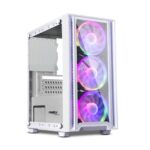Frontech DRACO Gaming Computer Case with Glass Panel| 3x RGB Mid Tower FT-4341 Cabinet (White)